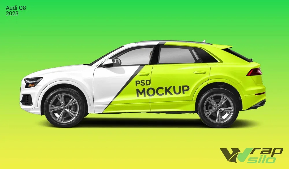 Audi Q8 2023 Realistic Vehicle Wrap Mockup - Left Side